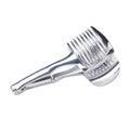 Silver plastic foldable lemon slicer kitchen gadget shown cutting citrus fruit