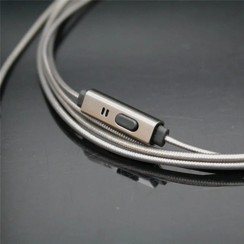 Titanium grey metal in-ear earphones with detachable aluminium foil TPE cable