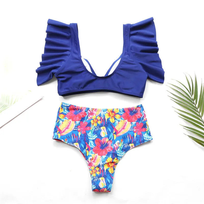 Women's two-piece swimsuit in polyester, blue colour option, lightweight design