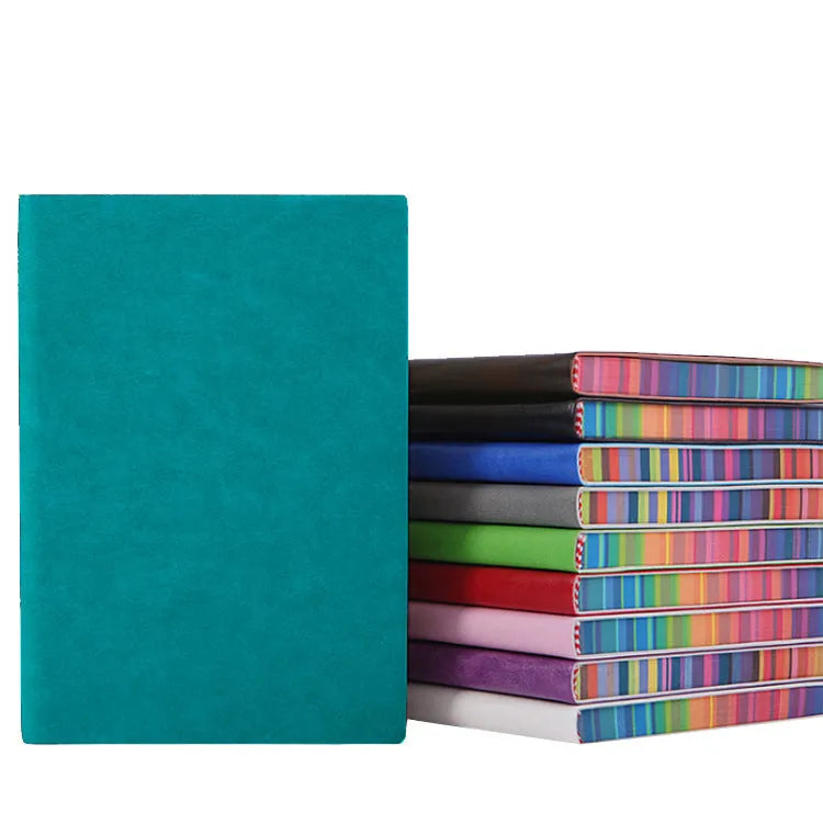 A5 leather notebook with rainbow side, lock line binding, and 96 sheets of Daolin paper