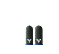 A pair of green game thumb sleeves made from silver fibre yarn with a reflective wrist logo.