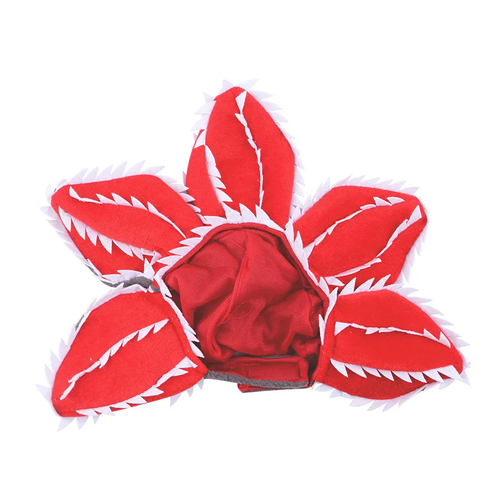 Halloween dog costume headband with chomper mouth, demon horns and alternative flower crown for medium-sized pets