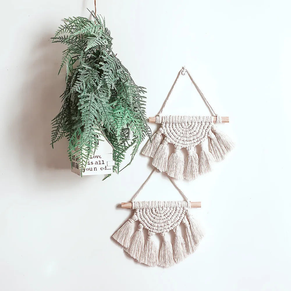 Hand-woven cotton linen tapestry Nordic style wall hanging decoration 20x25cm