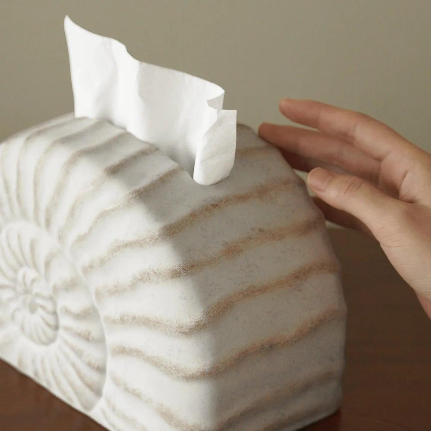 Resin conch shell tissue box cover in conch ramble colour