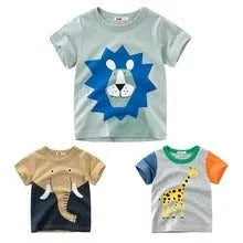 Children's T-shirt with animal print designs in cotton blend fabric available in multiple sizes