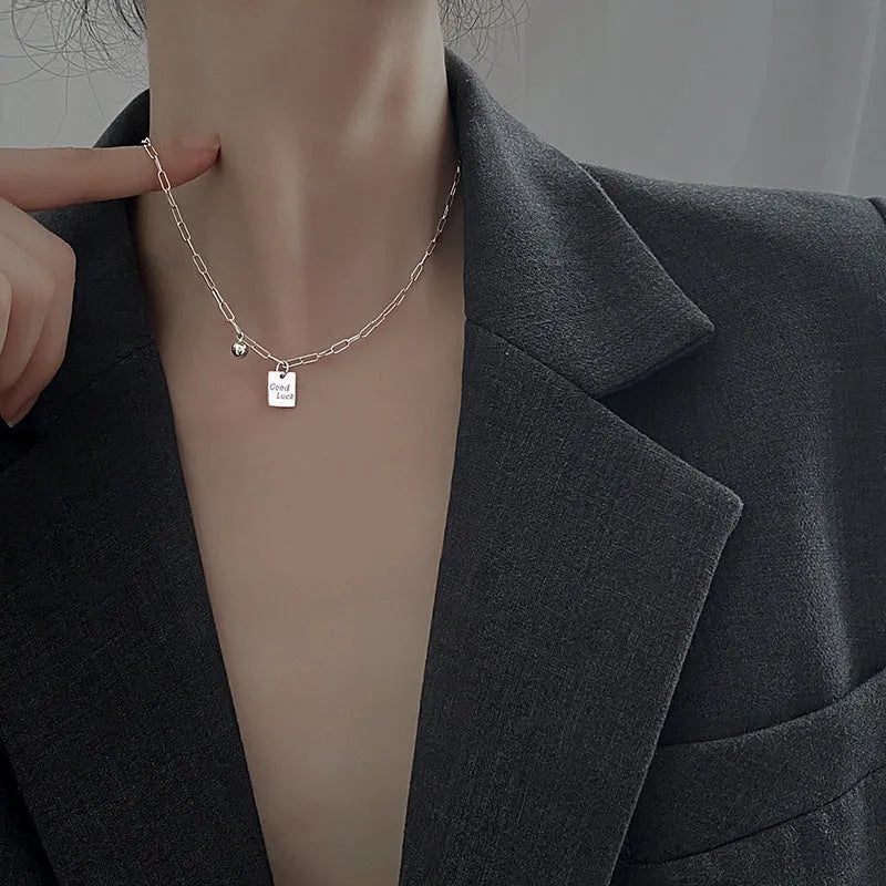 Good Lucky titanium steel necklace 18cm chain with alloy letter pendant in White K colour
