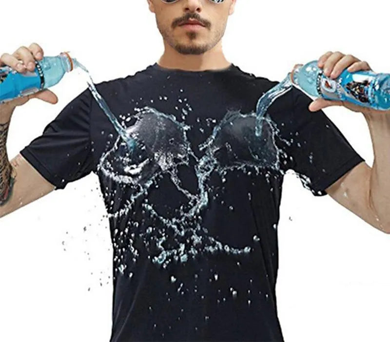 Quick-drying waterproof anti-fouling half sleeve round neck T-shirt in white, black or blue, loose fit, sizes S to 5XL