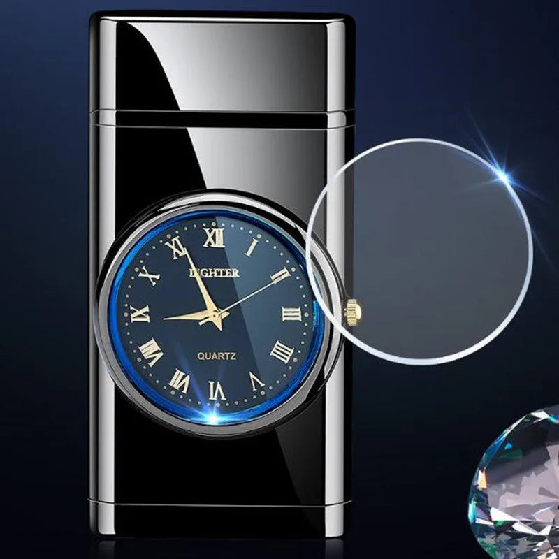 Multifunctional electronic watch and gas lighter with LED flashing lamp in metal body