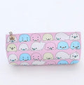 Blue triangle pencil case with cartoon expressions and Korean-style design