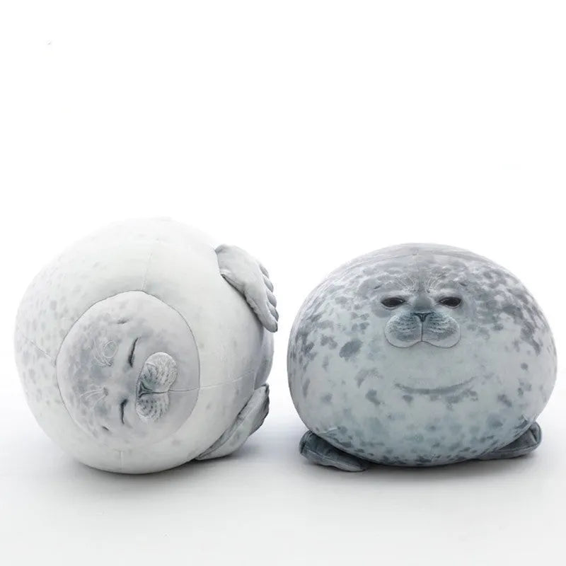 Plush seal cushion in grey, soft stretch velvet fabric, PP cotton filling, lifelike design