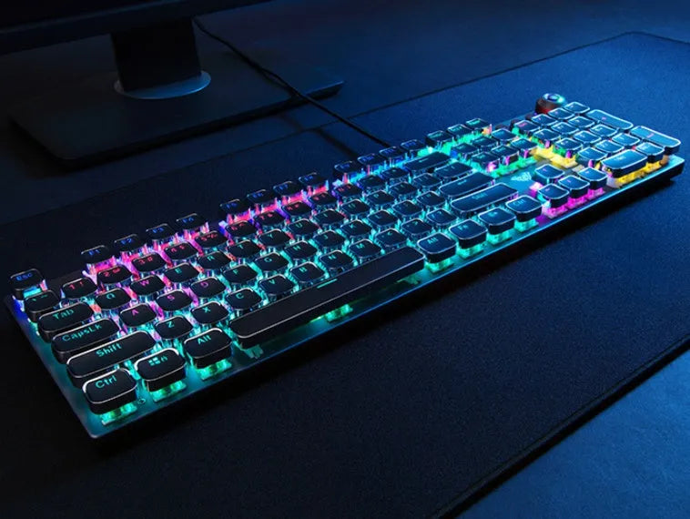F2088 wired mechanical keyboard with 108 keys and hand rest in black colour