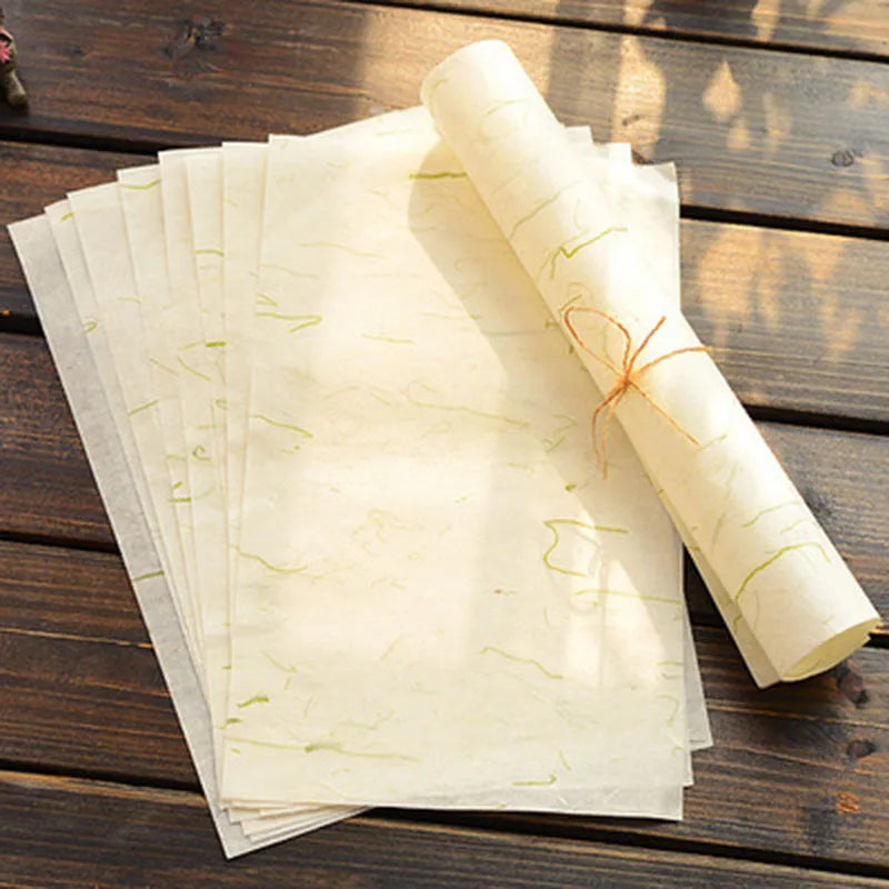 Chinese ancient style painting paper stationery set with 10 sheets in green leaf design