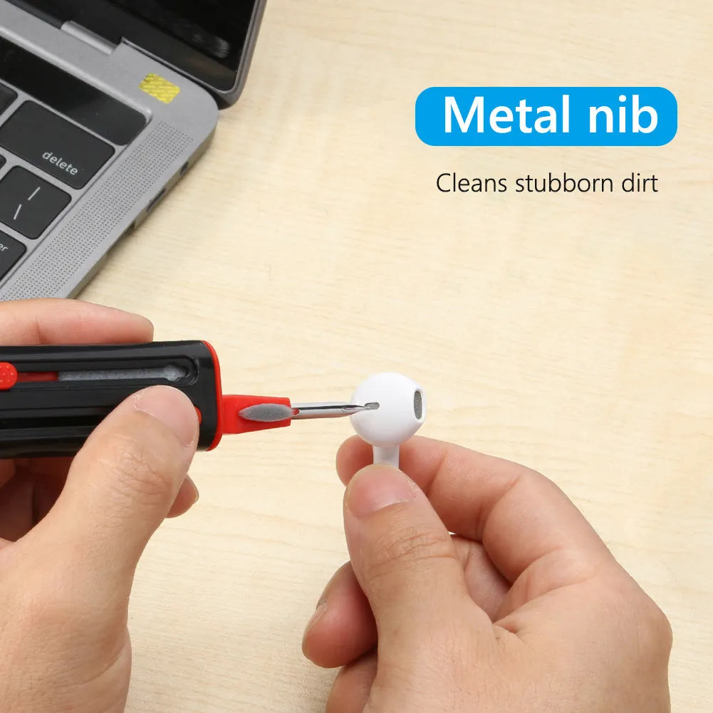 AirPods Pro cleaning pen kit with white and red double-headed design, showing brush and sponge tools.