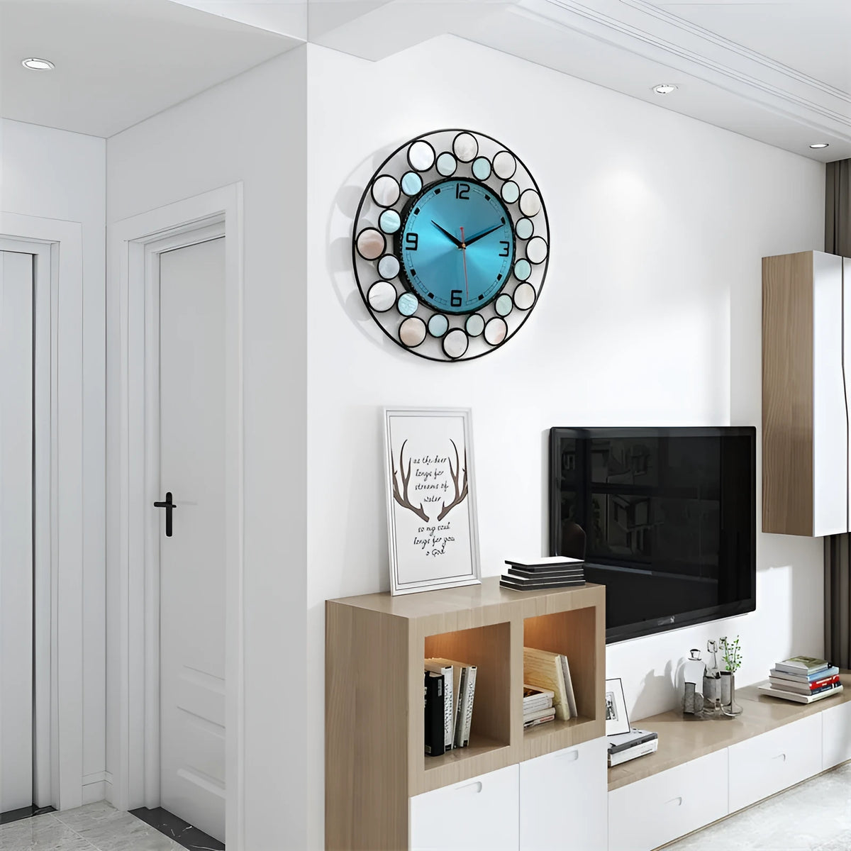 Real shell Nordic minimalist wall clock 39cm round with metal frame and silent sweep movement