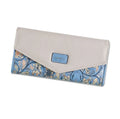 Open three-fold student wallet with buckle closure, shown in colour options on a table.