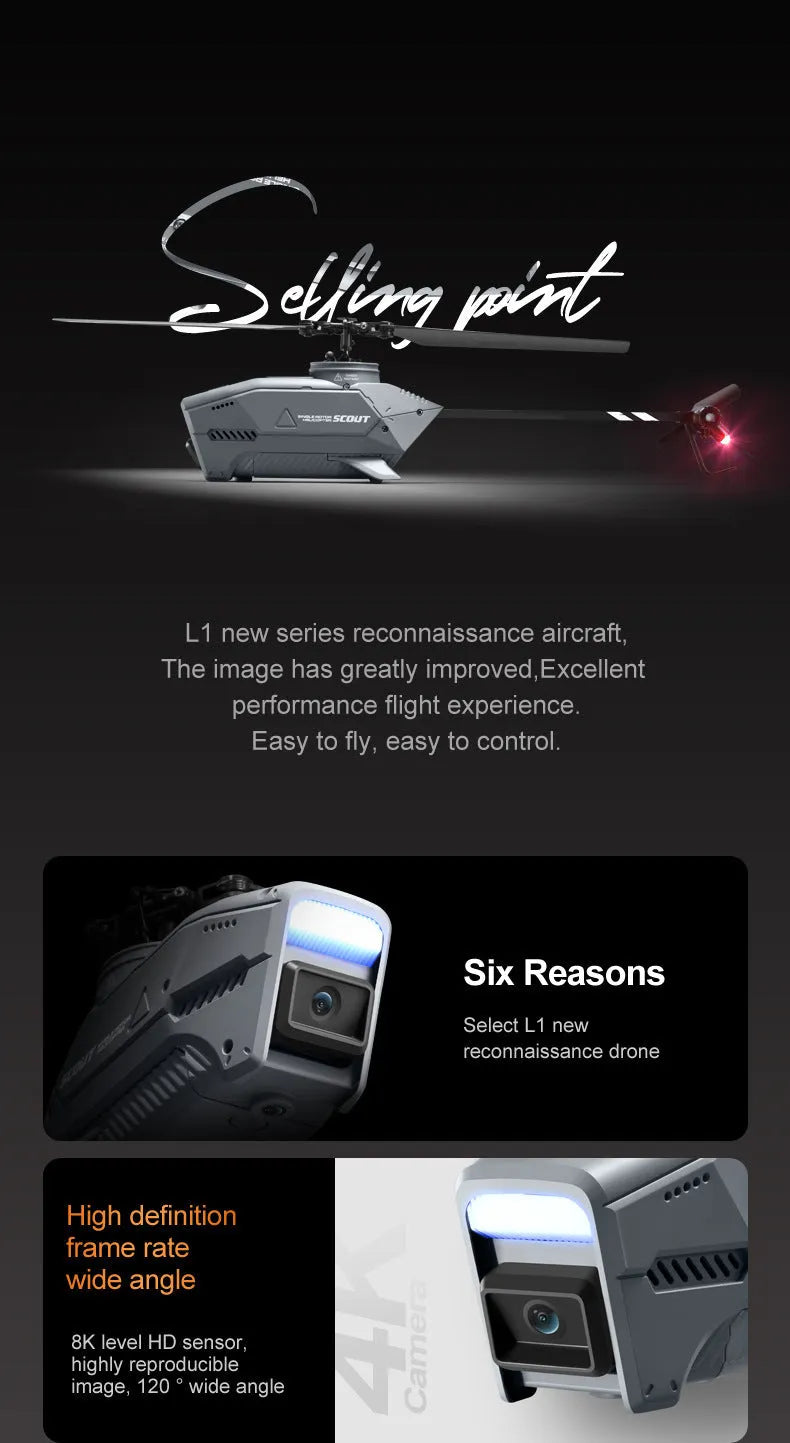 Silver remote control drone with 8K dual camera, optical flow stability, follow mode and stunt flight, under 30cm