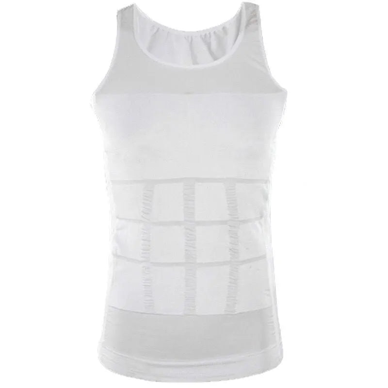 Men's tight-waist body shaper tank top in cotton blend, black or white, sizes S to XXL