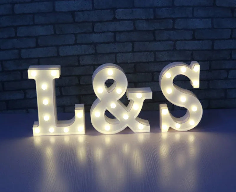 White plastic LED marquee sign letter lamp, 22 cm high, with warm white glow and battery compartment