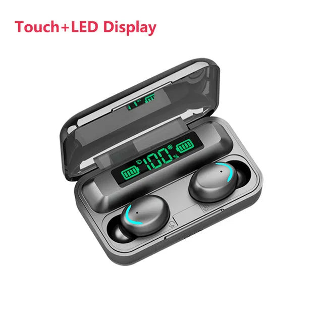Mini wireless Bluetooth earbuds in black with earplug design for sports