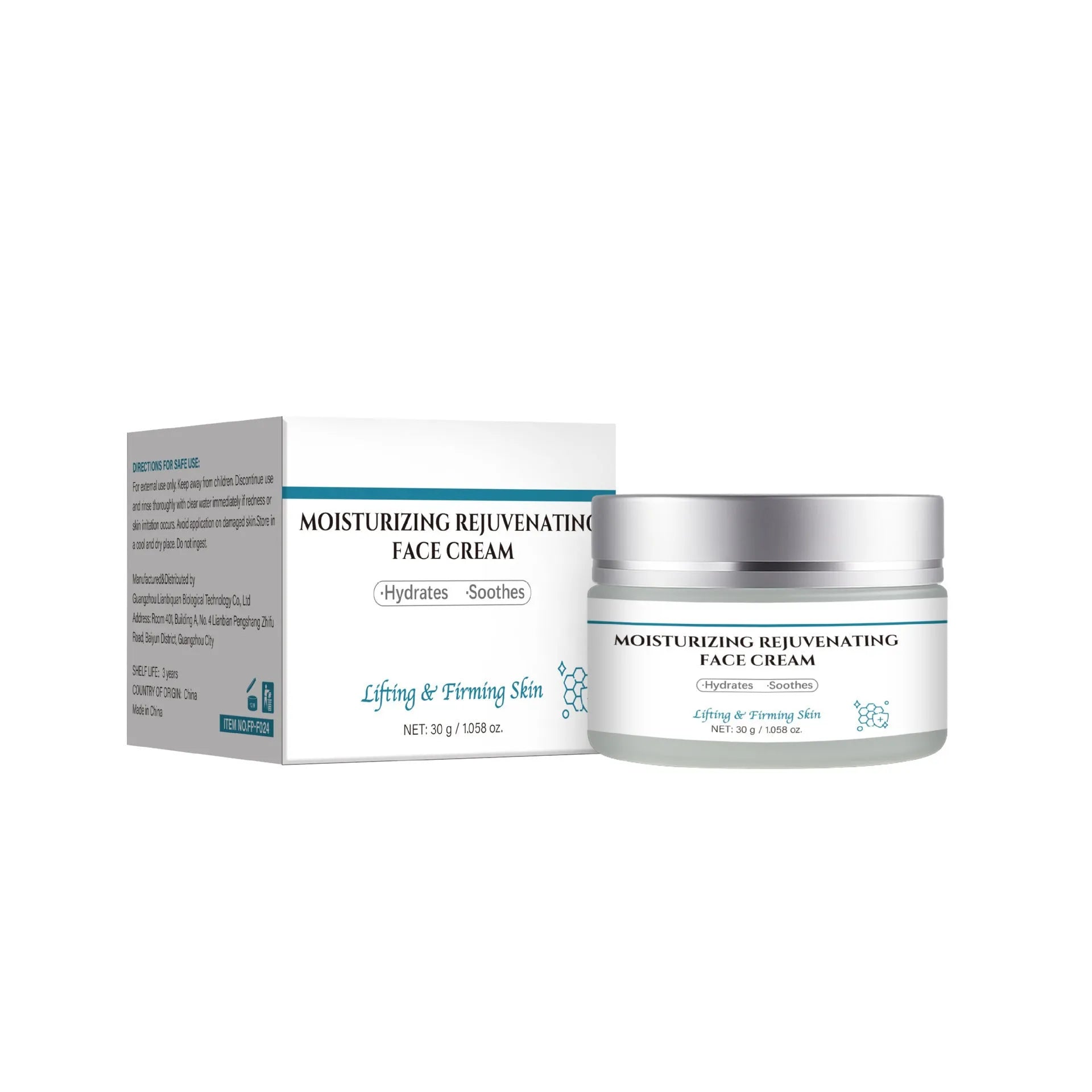 30g container of anti-aging facial cream with firming properties in lightweight formula