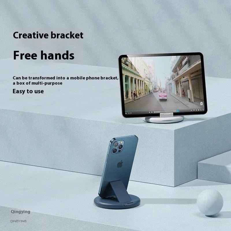 Four-in-one 60W fast charging cable with phone bracket, 0.29m, navy blue and white plastic design