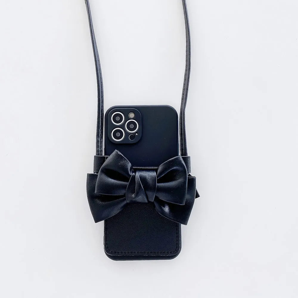 Ladies TPU phone case with crossbody bag strap for iPhone in black colour