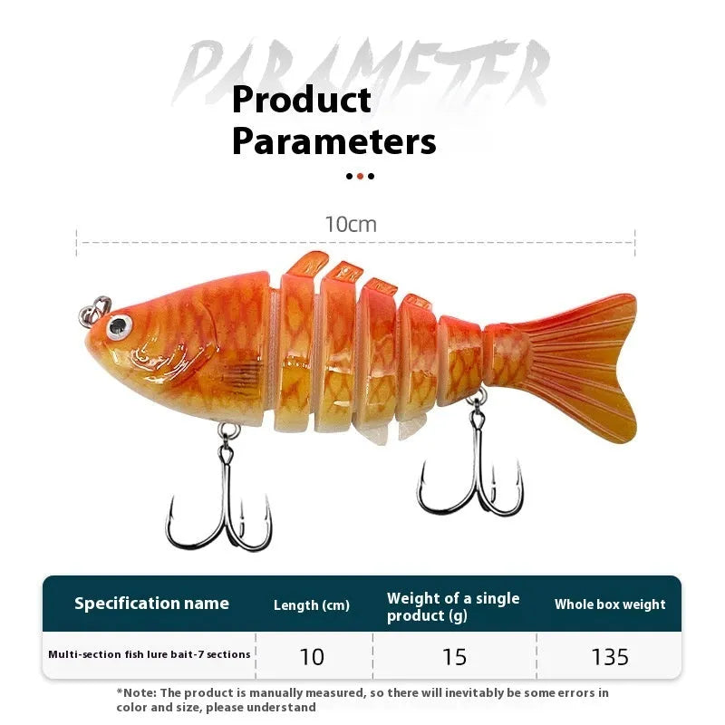 Multi-section metal plastic submerged simulation fishing lure in a 5-piece box