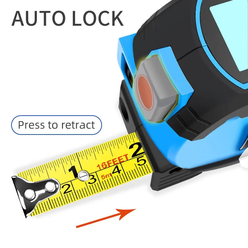 3-in-1 laser tape measure rangefinder with 5m tape ruler and laser cross in blue