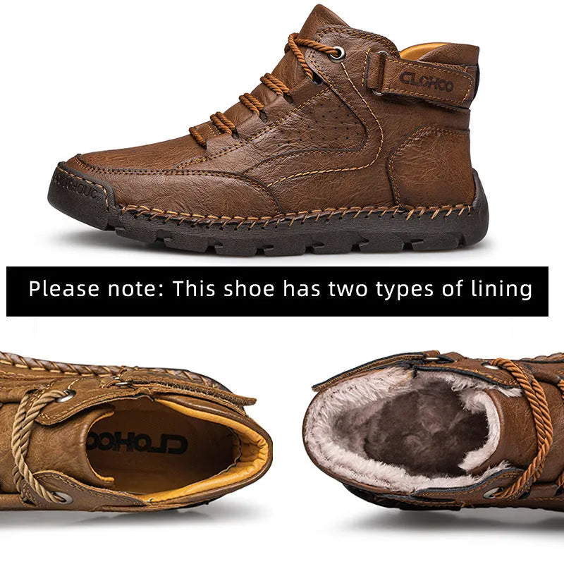 Martin boots men's casual shoes with stitching, black artificial PU upper, flat heel, rubber sole