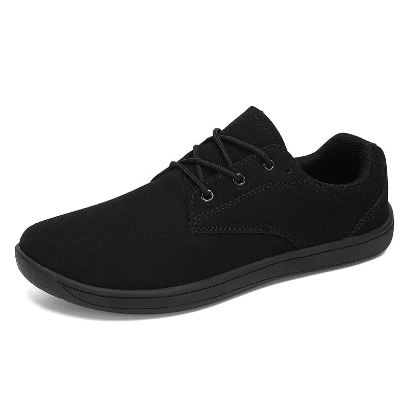 Spring suede large size casual flat shoes for men black with rubber sole and stitching