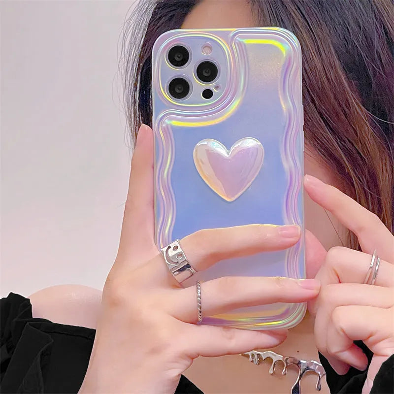 Super Fairy Laser Heart 3D silicone mobile phone case with laser love design for iPhone
