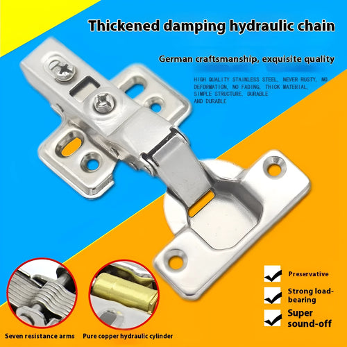Nickel plated cold rolled steel hydraulic damping hinge for cabinet doors in three bend types.