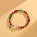Geometric natural chalcedony bracelet for men and women with 6.5mm beads in optimised tourmaline colour.