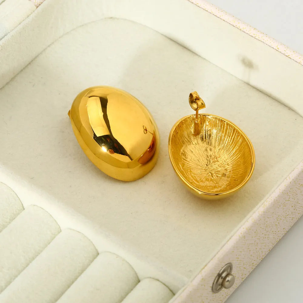 Geometric line earrings with stainless steel electroplated 18k gold glazed surface ear studs