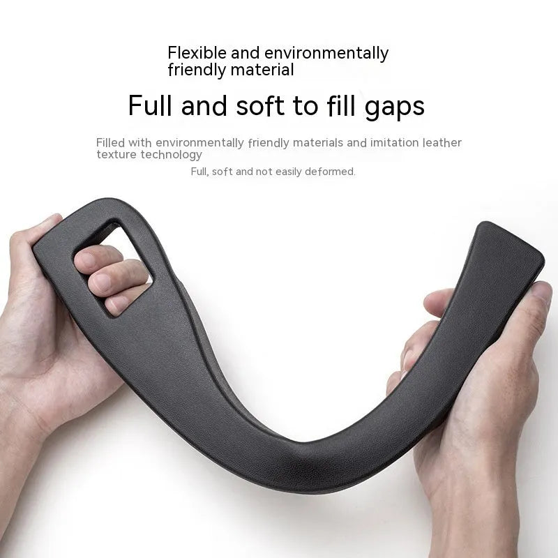Black car seat gap storage box organiser between vehicle front seats with customisable handles