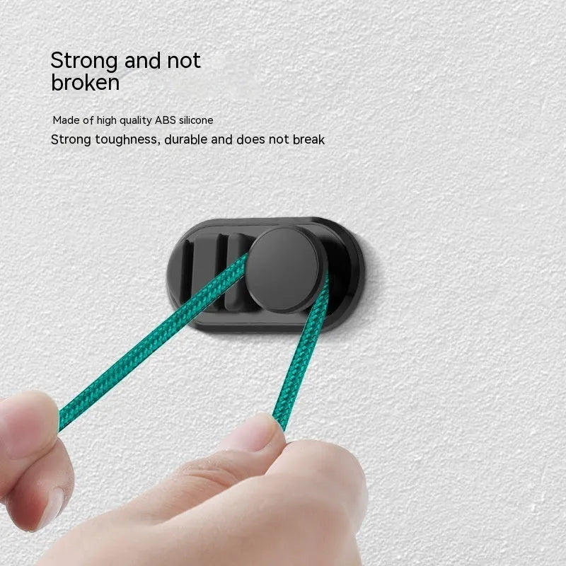 ABS silicone adhesive hook for car data cable storage in dark green, silver, or black.