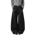 Men's loose casual wide leg pants in black, high waist, cotton blend fabric
