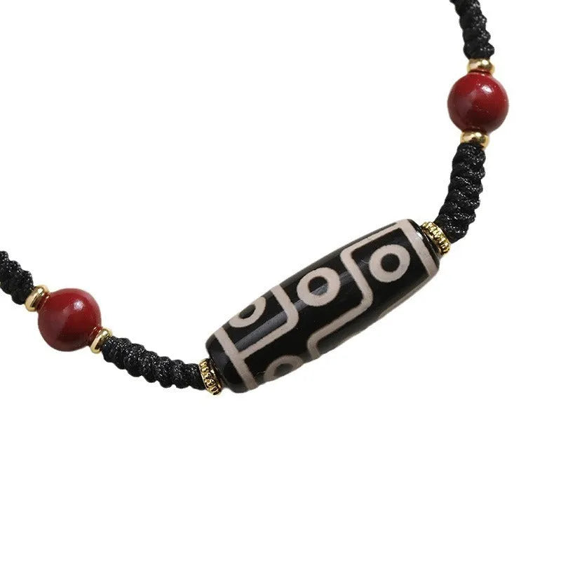 Men's adjustable Tibetan agate dzi bead bracelet with couple style design and traditional patterning