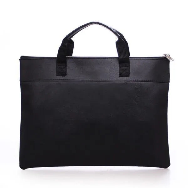 Black pu leather zipper portable briefcase document bag with large capacity