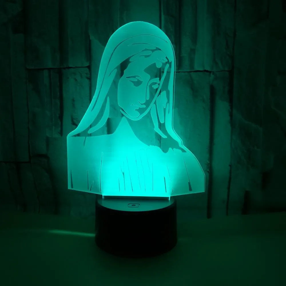 3D LED night light showing colourful dual-ring pattern from laser-engraved acrylic on an ABS base.