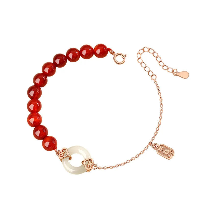 Sterling silver 925 bracelet with peace buckle clasp, Fu character and Xiangyun patterns in colour S0269