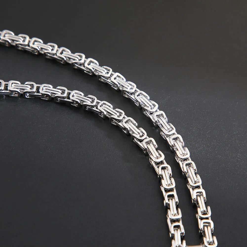 Men's titanium steel water ripple geometric pendant necklace on adjustable Emperor Chain