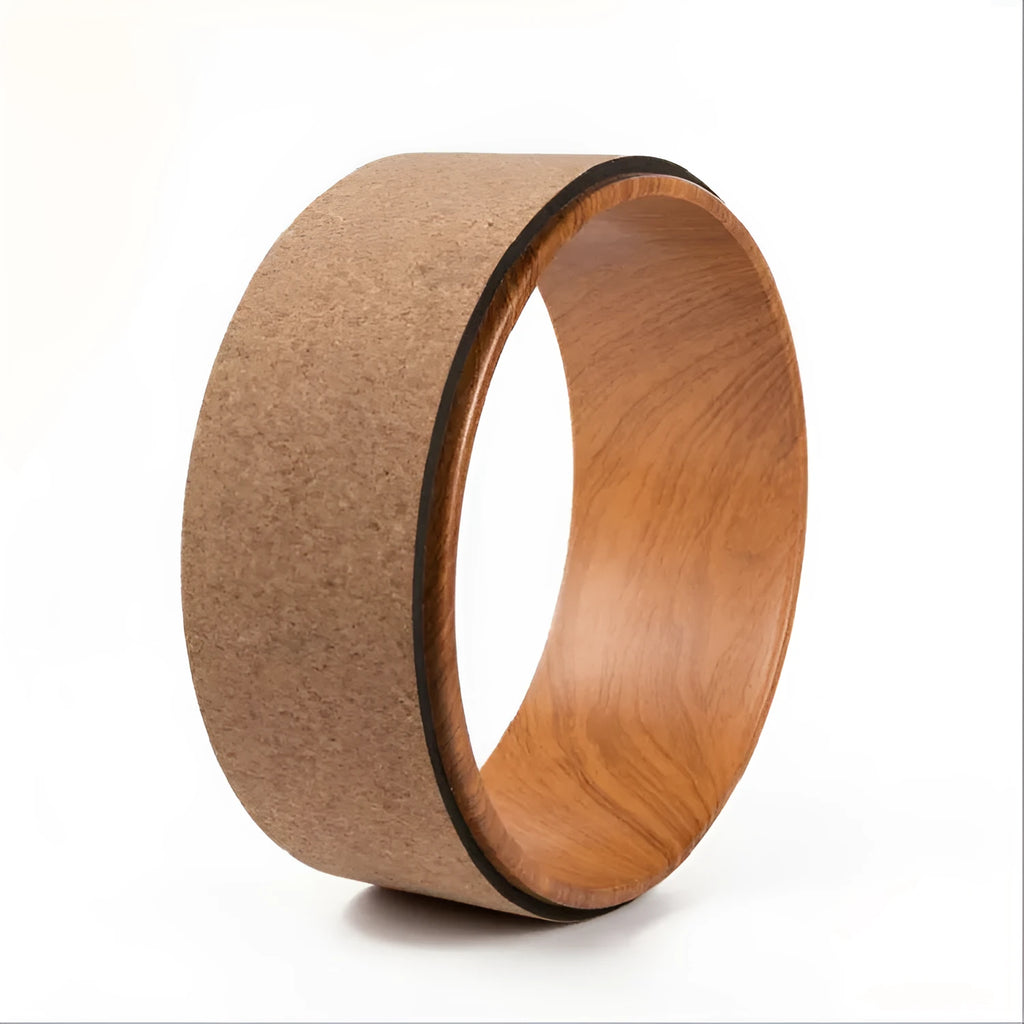 Back bending weight-bearing high yoga wooden yoga ring with cork surface on fitness mat
