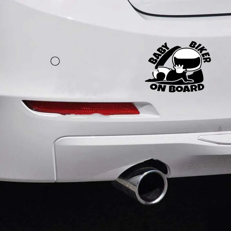 Reflective BABY ON BOARD car sticker measuring 14.5cm by 15cm in black and white colour options