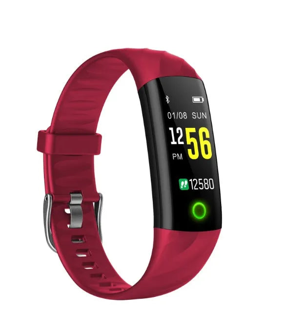 S5 smart bracelet in black with heart rate monitoring and step counter display