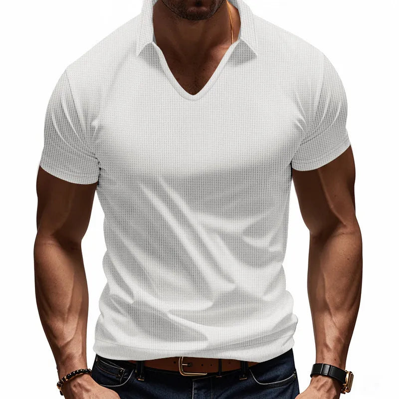 Men's loose fit V-neck short sleeve T-shirt in cotton blend fabric available in multiple colours