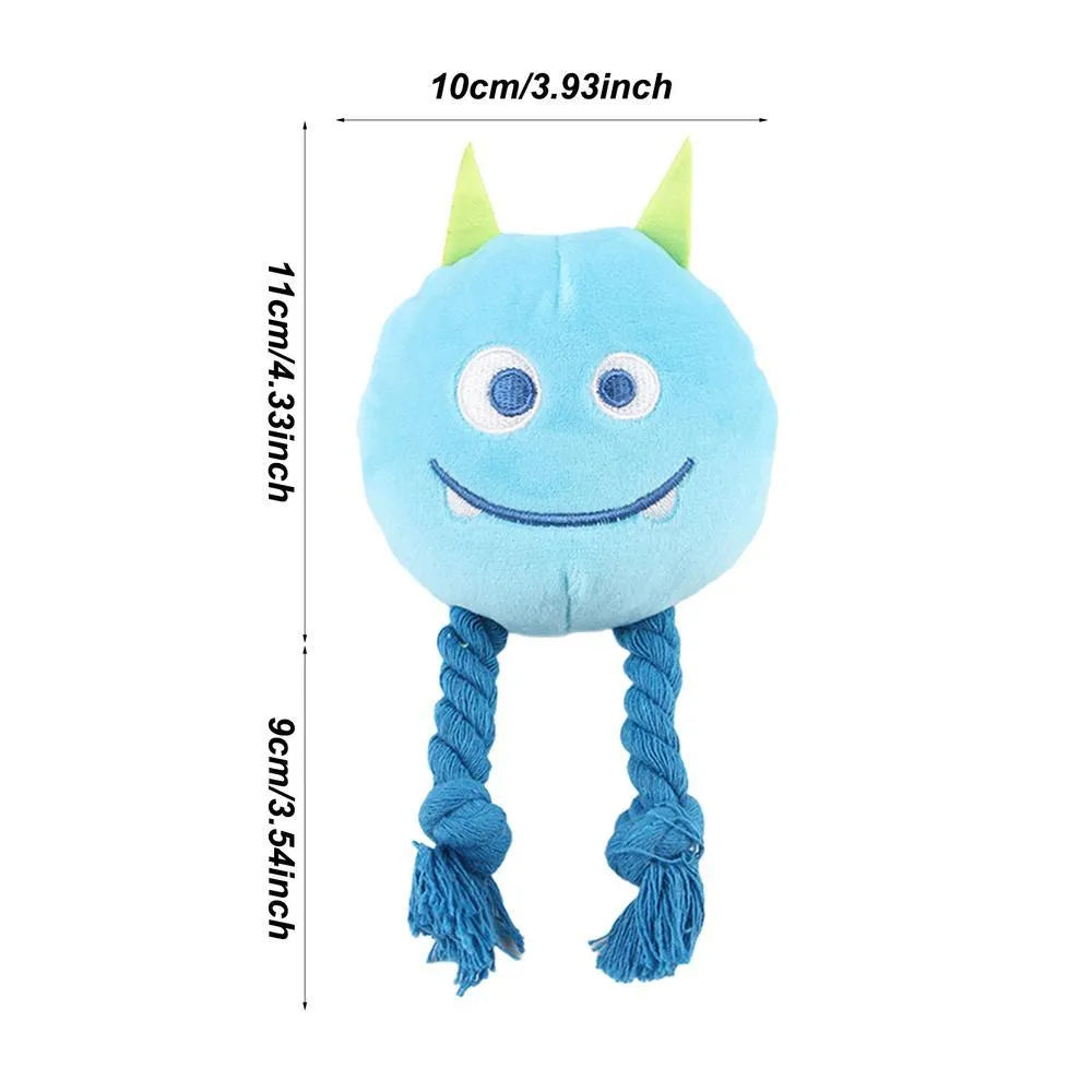 Blue and yellow dog squeaky toys with strong knot design for chewable teething and interactive play
