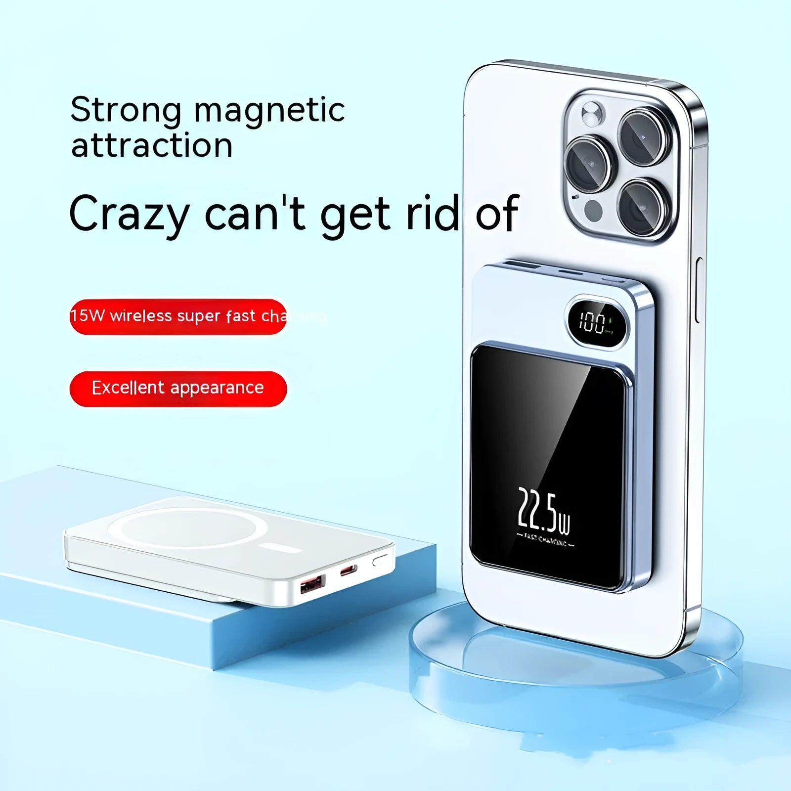 Super fast charge magnetic wireless power bank with alloy shell, 10000mAh, black colour, compact design