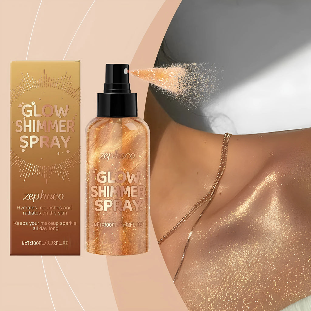 100ml shiny body spray bottle with water-based formula containing mica particles for skin highlighting