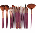 MAANGE 18 piece makeup brush set with fan-shaped brushes laid out, style options A to T.